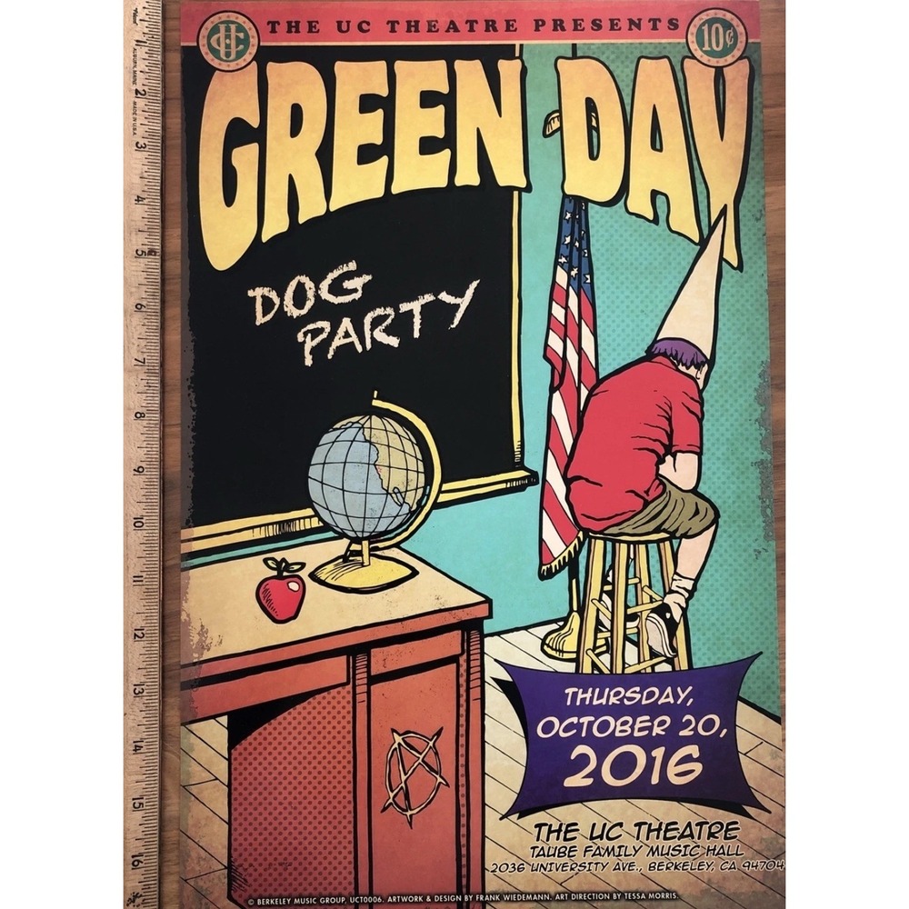 Green Day Concert Poster Berkeley 2016 with Dog Party‎
